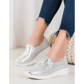 Filippo Slipons de plata en una cuña gris 1