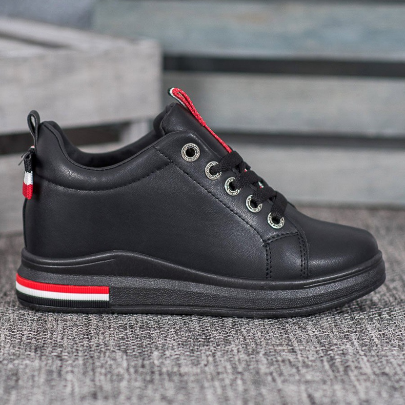 Weide Zapatillas con cuña oculta negro rojo 1