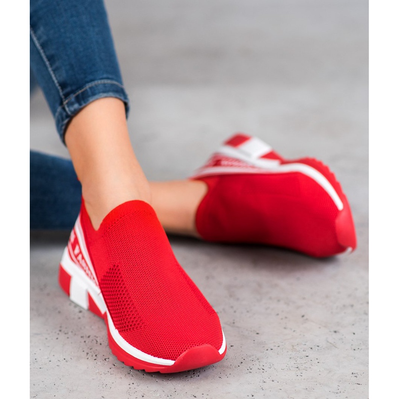 SHELOVET Moda Slipony a cielo abierto blanco rojo 1