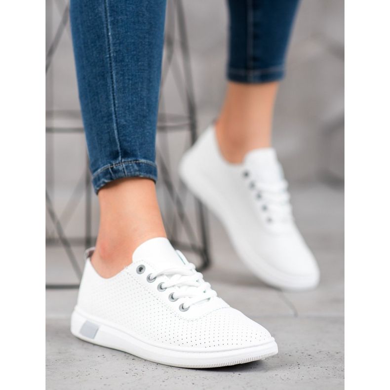 SHELOVET Deportivas caladas con piel ecológica blanco gris 2