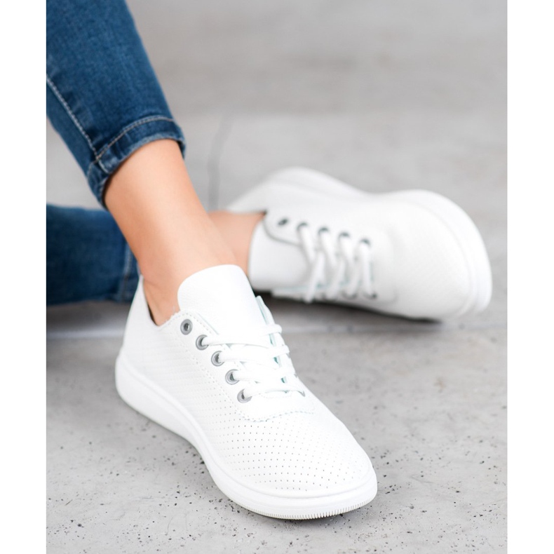 SHELOVET Deportivas caladas con piel ecológica blanco gris 1