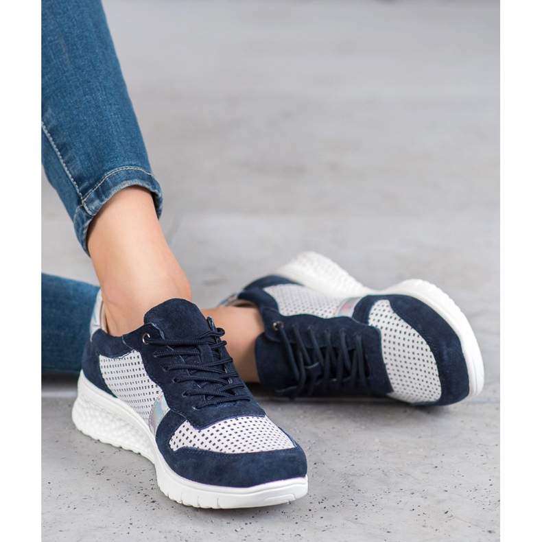 Filippo Zapatos de piel con efecto holográfico blanco azul marino gris 1