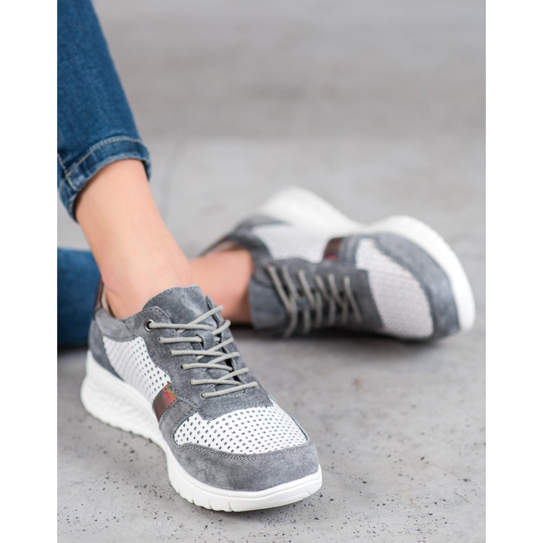 Filippo Zapatos de piel con efecto holográfico blanco gris 1