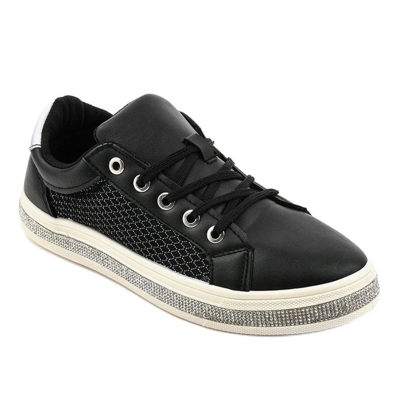 Zapatillas negras decoradas con circonitas 1153-Y negro gris 1