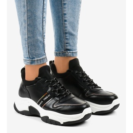 Zapatillas deportivas de moda de cuero ecológico B0-189 negro 1