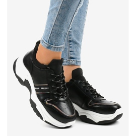 Zapatillas deportivas de moda de cuero ecológico B0-189 negro 2