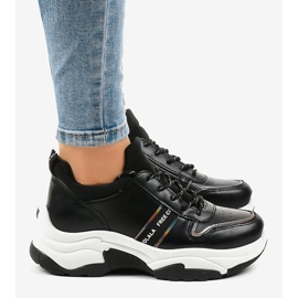 Zapatillas deportivas de moda de cuero ecológico B0-189 negro 3