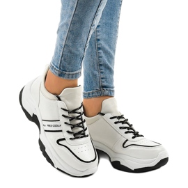 Zapatillas deportivas de moda de cuero ecológico B0-189 blanco negro 1