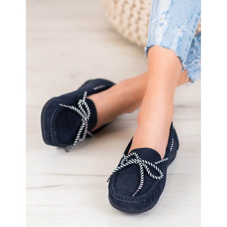 Filippo Mocasines de piel con lazo de rayas azul 2
