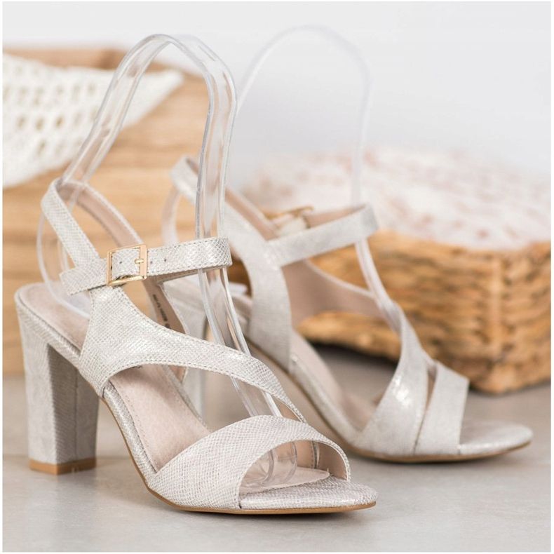 Goodin Sandalias elegantes con purpurina gris dorado 1