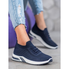 SHELOVET Zapatos de tela azul marino en la plataforma 4