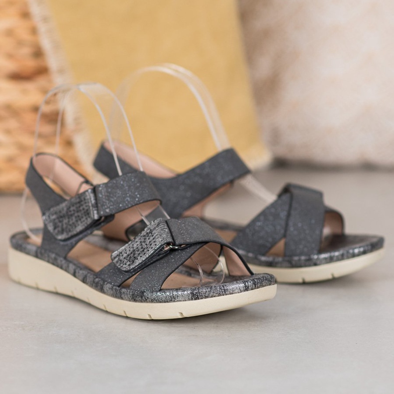 Sandalias Velcro VINCEZA negro gris 2