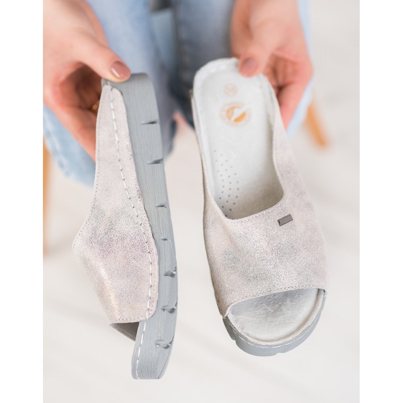 Goodin Cómodas pantuflas de cuero gris 1