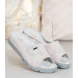 Goodin Cómodas pantuflas de cuero gris 2