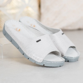 Goodin Cómodas pantuflas de cuero gris 2