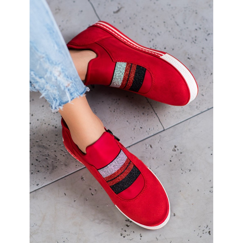 Ideal Shoes Zapatillas sin cordones con cremallera rojo 1