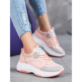 Ideal Shoes Zapatillas de plataforma casual rosado 4