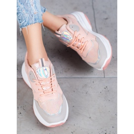 Ideal Shoes Zapatillas de plataforma casual rosado 5
