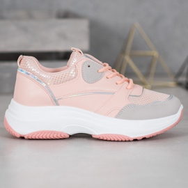 Ideal Shoes Zapatillas de plataforma casual rosado 1