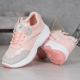 Ideal Shoes Zapatillas de plataforma casual rosado 2