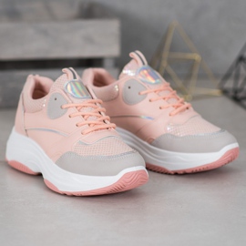 Ideal Shoes Zapatillas de plataforma casual rosado 3