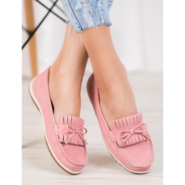 SHELOVET Mocasines de cuero ecológico rosa rosado 4