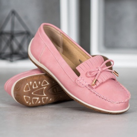 SHELOVET Mocasines de cuero ecológico rosa rosado 1