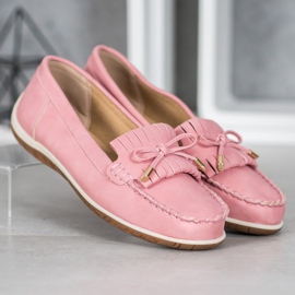 SHELOVET Mocasines de cuero ecológico rosa rosado 2