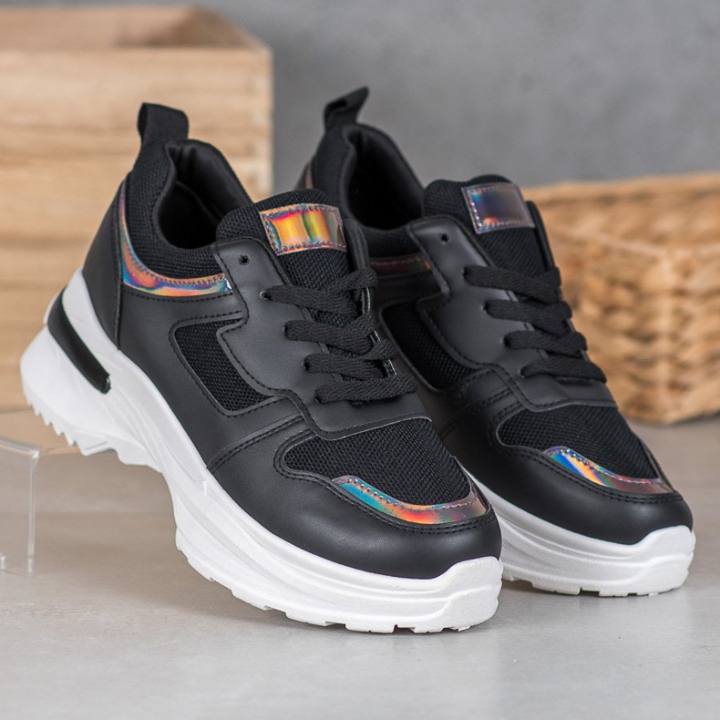 SHELOVET Zapatillas Negras Con Efecto Holo negro 1