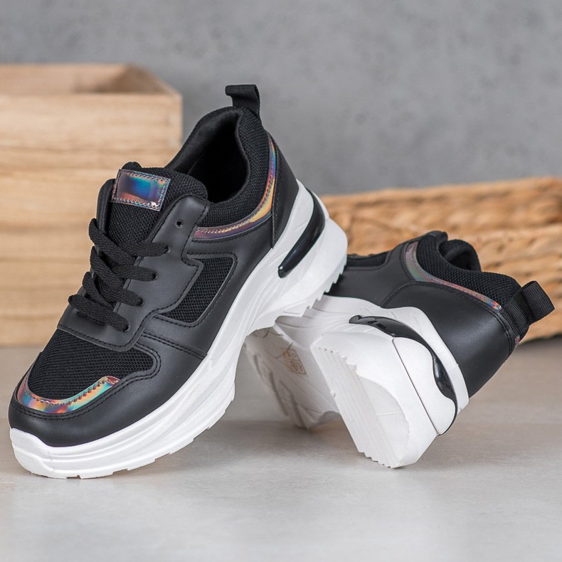 SHELOVET Zapatillas Negras Con Efecto Holo negro 2