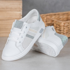 SHELOVET Zapatos deportivos blancos con purpurina gris 2