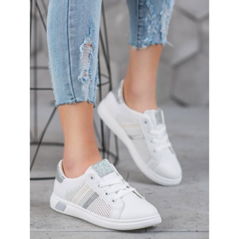 SHELOVET Zapatos deportivos blancos con purpurina gris 3