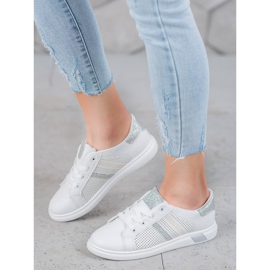 SHELOVET Zapatos deportivos blancos con purpurina gris 4