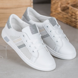 SHELOVET Zapatos deportivos blancos con purpurina gris 1