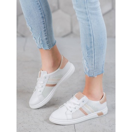 SHELOVET Zapatos deportivos blancos con purpurina amarillo 3