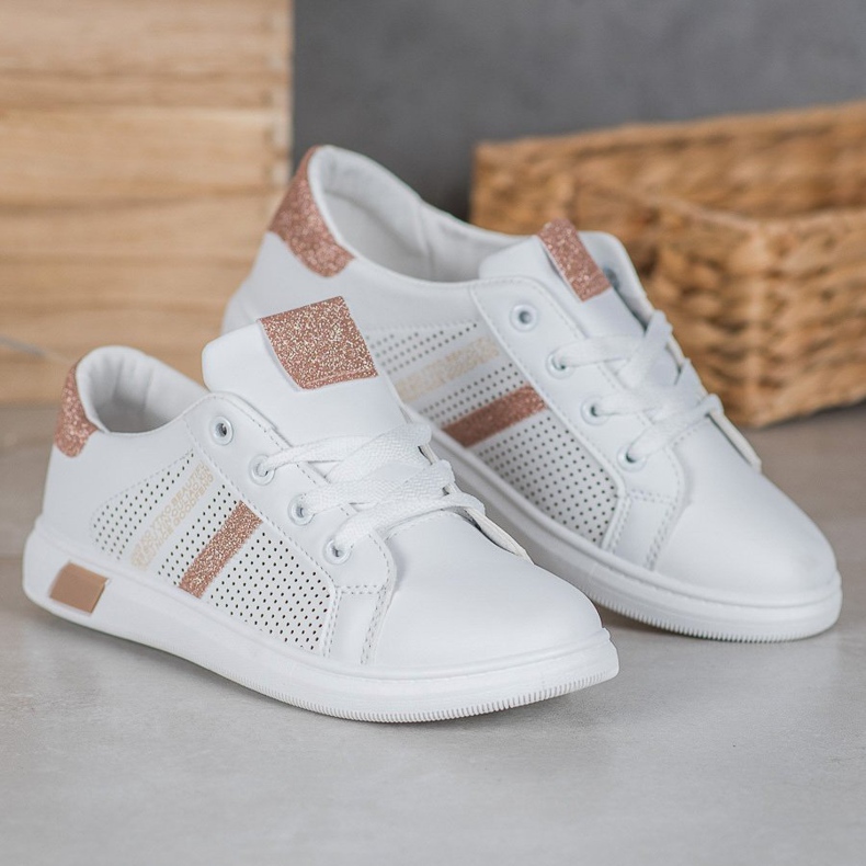 SHELOVET Zapatos deportivos blancos con purpurina amarillo 1