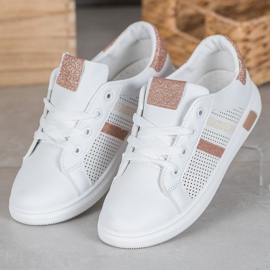 SHELOVET Zapatos deportivos blancos con purpurina amarillo 2