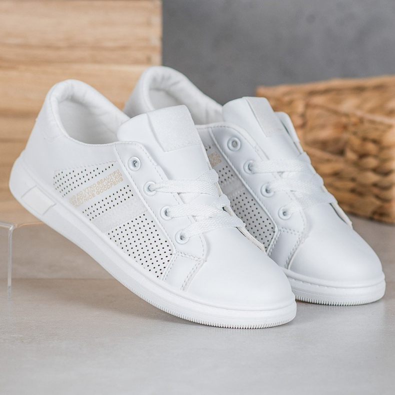 SHELOVET Zapatos deportivos blancos con purpurina 2