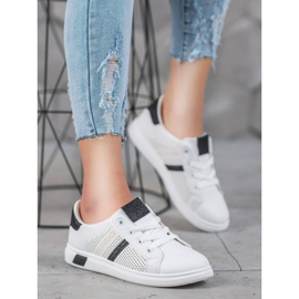 SHELOVET Zapatos deportivos blancos con purpurina negro 4