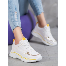 Ideal Shoes Zapatillas de cuero ecológico blancas blanco amarillo 5