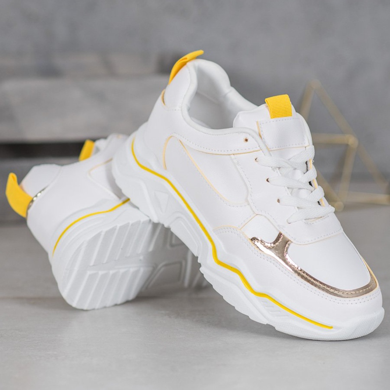 Ideal Shoes Zapatillas de cuero ecológico blancas blanco amarillo 2