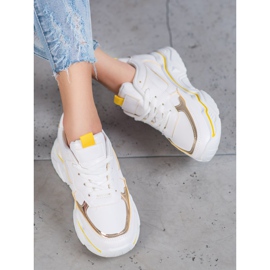 Ideal Shoes Zapatillas de cuero ecológico blancas blanco amarillo 4