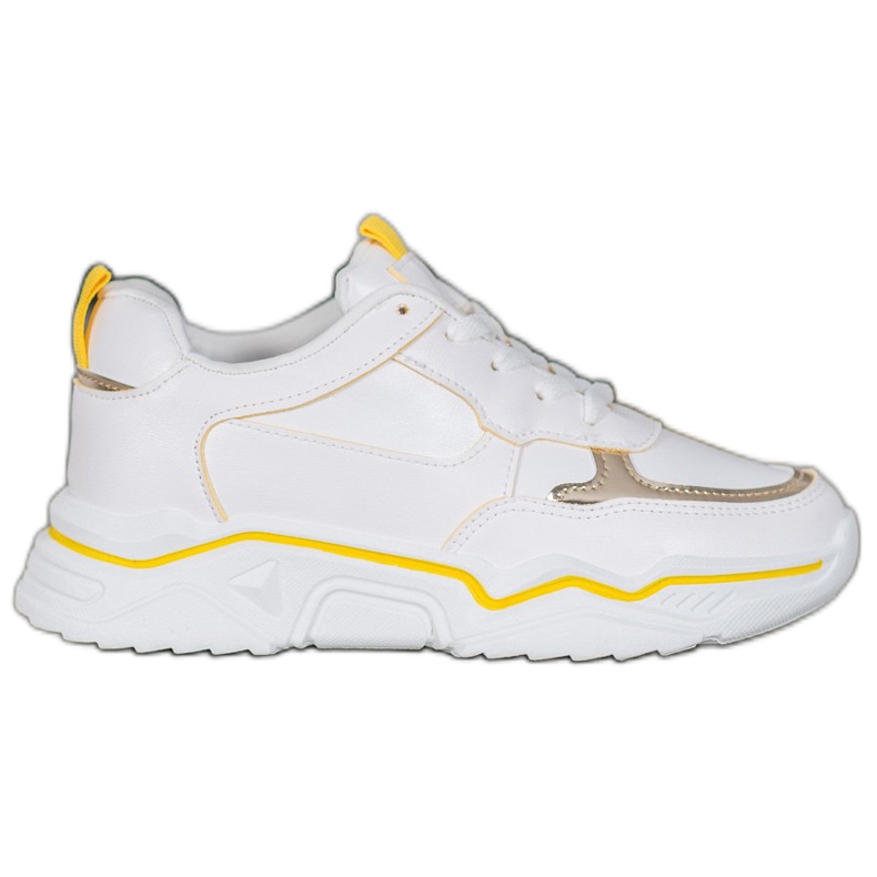 Ideal Shoes Zapatillas de cuero ecológico blancas blanco amarillo 1