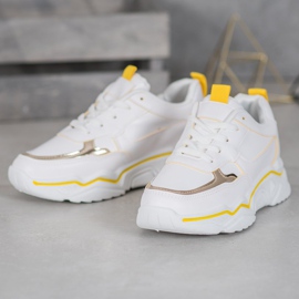 Ideal Shoes Zapatillas de cuero ecológico blancas blanco amarillo 3