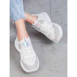 Ideal Shoes Zapatillas de plataforma casual blanco gris 4