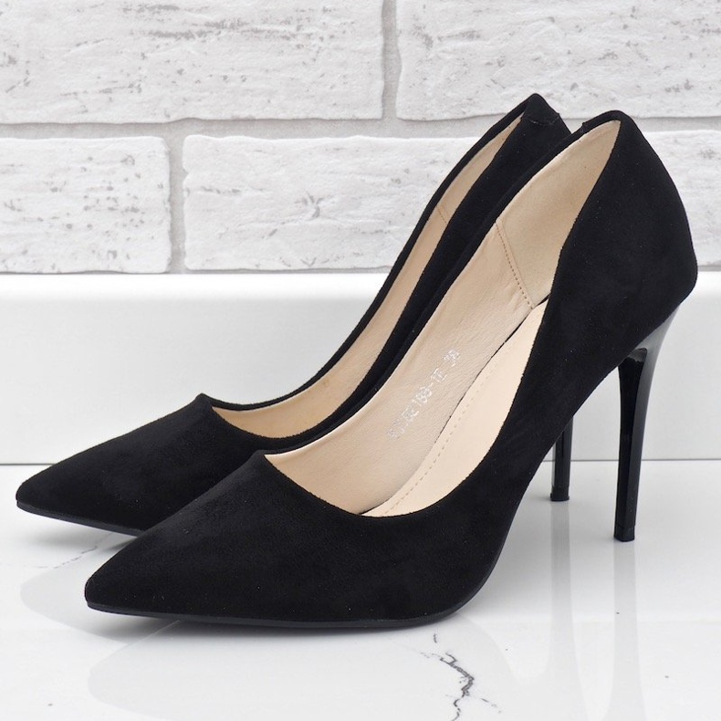 Tacones negros clásicos de ante ecológico YJS82188 2