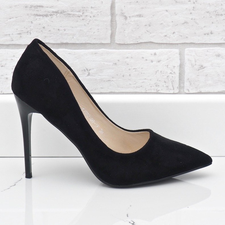 Tacones negros clásicos de ante ecológico YJS82188 1
