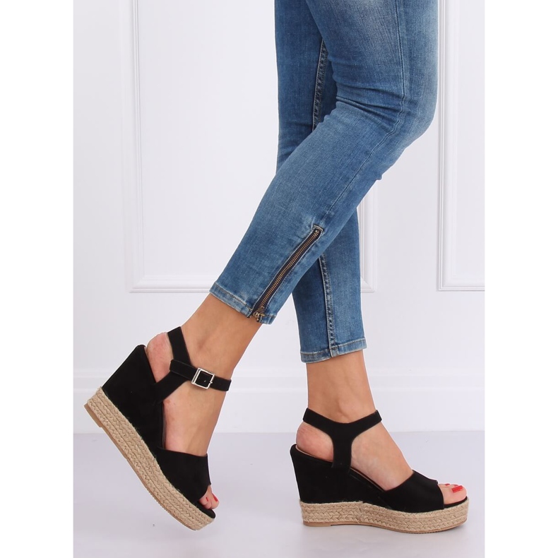 Negro Sandalias con tacón de cuña 9R195 Negro 1