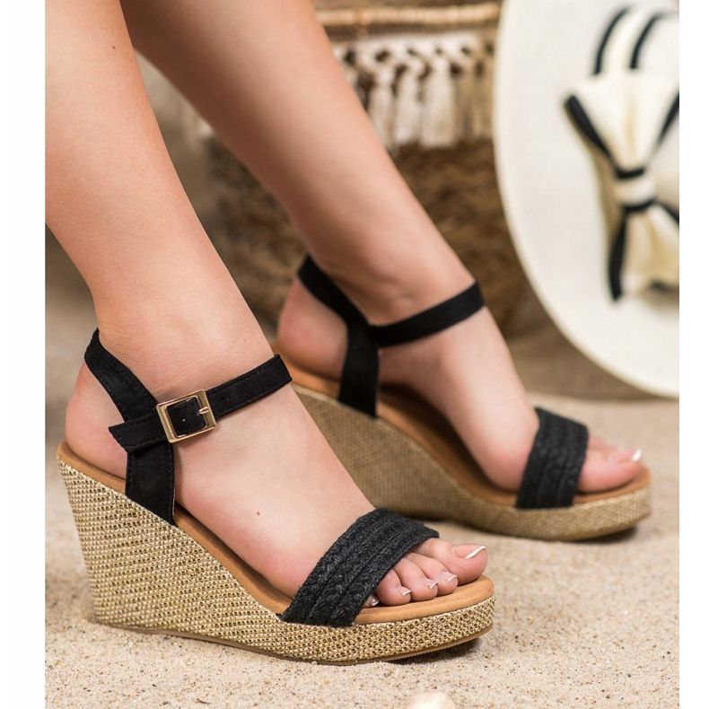 SHELOVET Sandalias de cuña con estilo negro 1