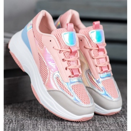 Bona Zapatillas rosas con malla azul rosado gris 1